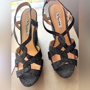 Gorgeous Nina New York Black wedge heels with silver sparkles. US Size 7 .